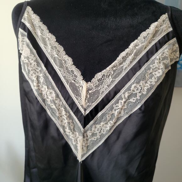 Victoria’s Secret Black Satin Lace Nightgown Slip Size L Sheer Adjustable Straps - Picture 2 of 14